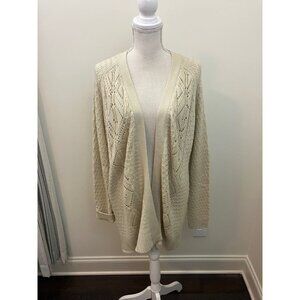 Bo Bel Beige Long Sleeve Open Sweater Elbow Patches Size Large